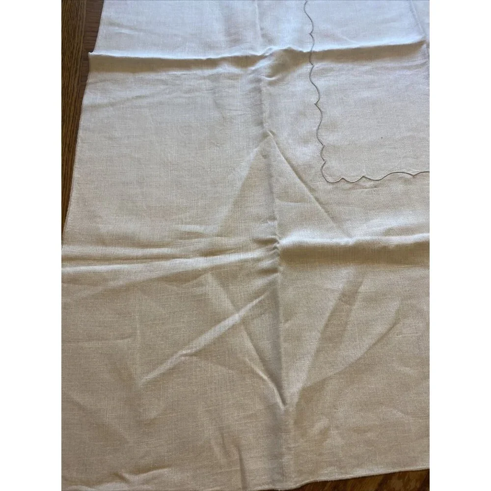 Vintage Table Cloth Linen Ivory Beige Embroidered Square 42